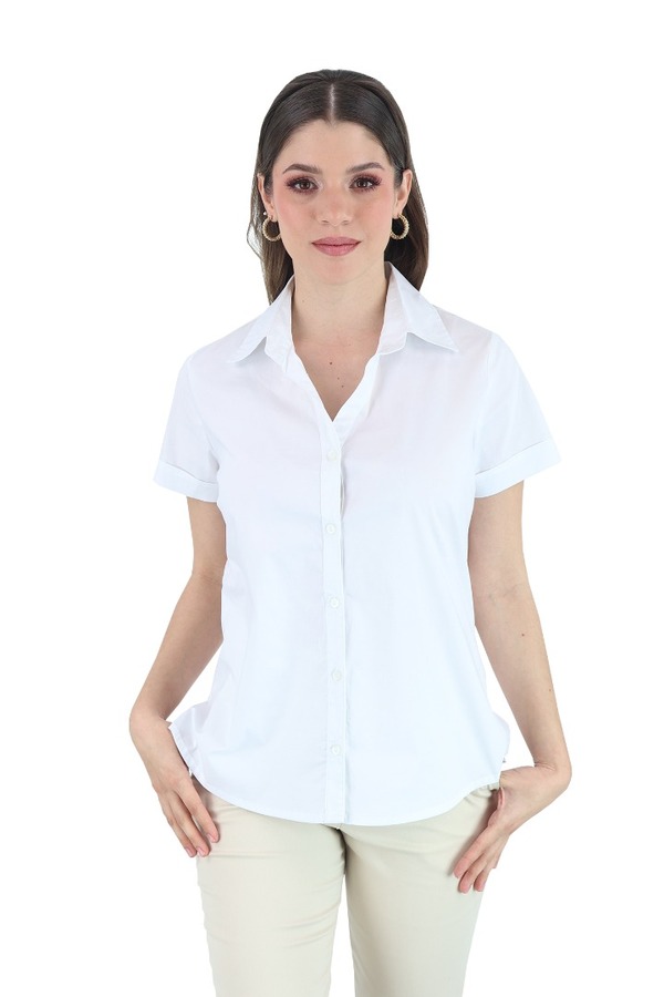 Blusa Manga Corta Color Blanco Para Uniforme De Dama